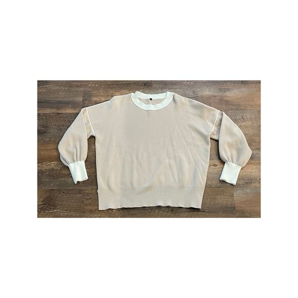 Taupe or oatmeal colored boxy knit sweater, Large - Picture 1 of 7